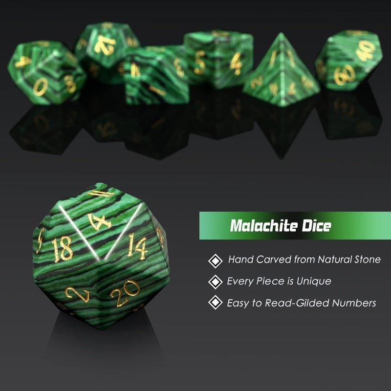 DNDND Malachite Gemstone DND Dice Set 7 PCS D&D Dice with Gorgeous Gift Case for Dungeons and Dragon Tabletop Game (Malachite) - Image 3